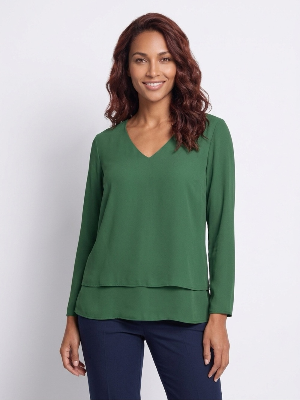 Michael Michael Kors Emerald Green Layered 3/4 Sleeve Blouse Tunic – Size L